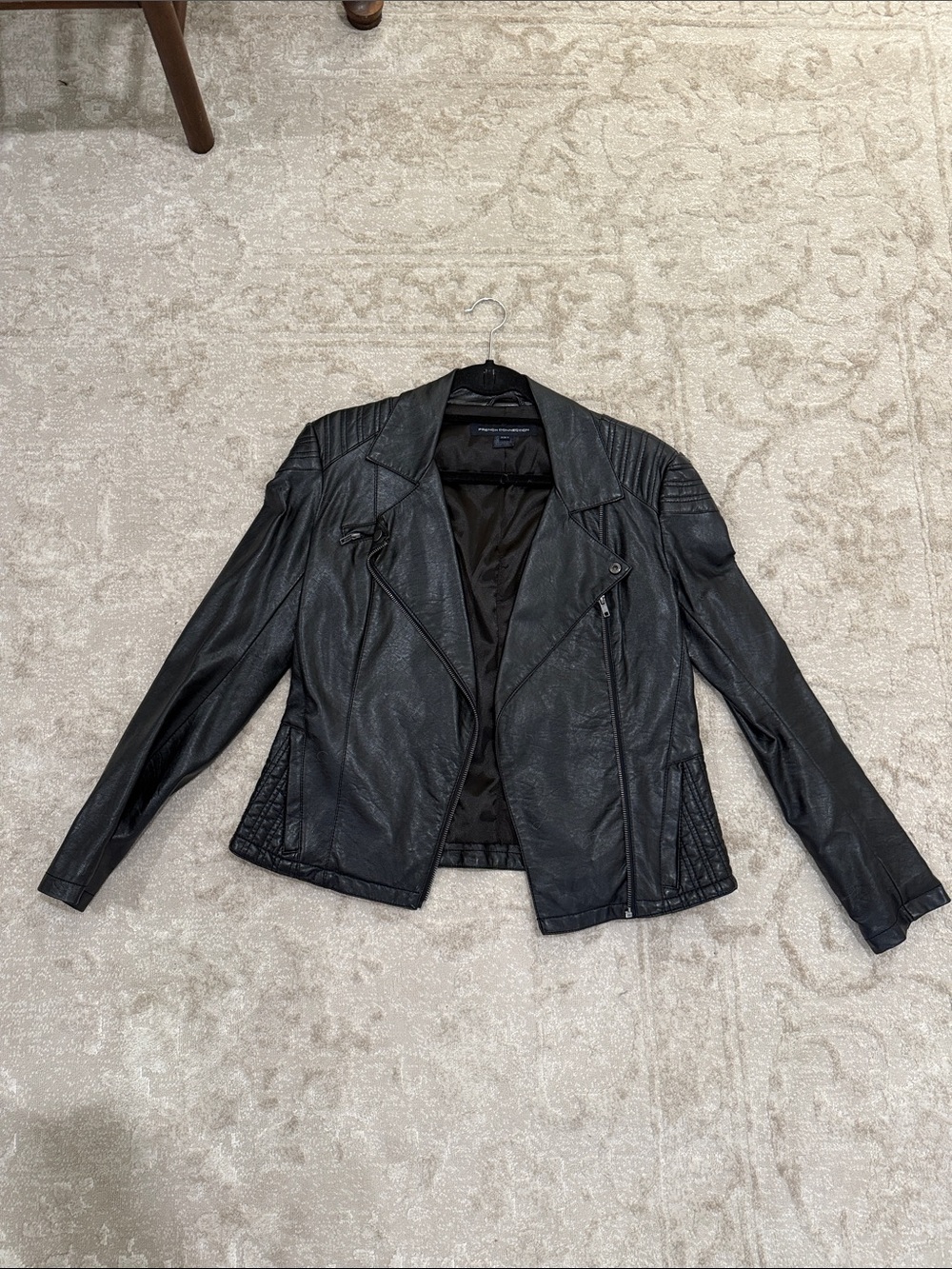 French Connection Black Faux Leather Moto Jacket